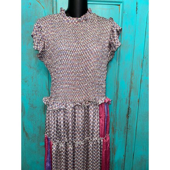 PERRY WALKER COLLECTIVE SILK BLEND INDIA BLOCK PRINT PATCHWORK BOHO MAXIDRESS 3 - Picture 3 of 11